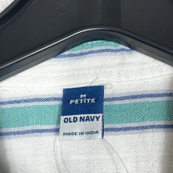 Old Navy Womens PM  Romper Blue Stripe Gauze Cinch Pockets 100% Cotton Button - Picture 11 of 14